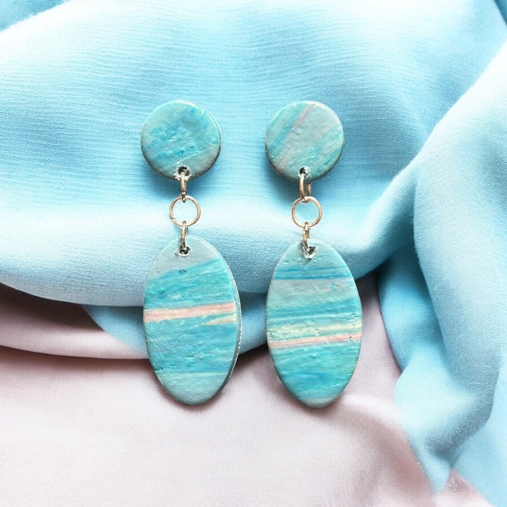 Polymer clay Chic Turquoise Oval Drop Earrings